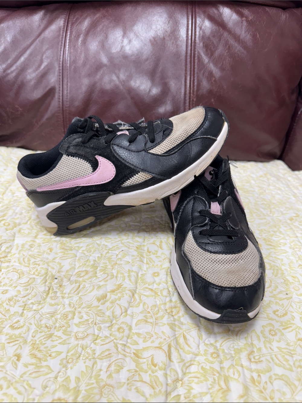 Nike Black Beige Sneakers with Pink Swoosh